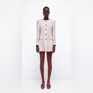 Zara tweed pink and white blazer coat